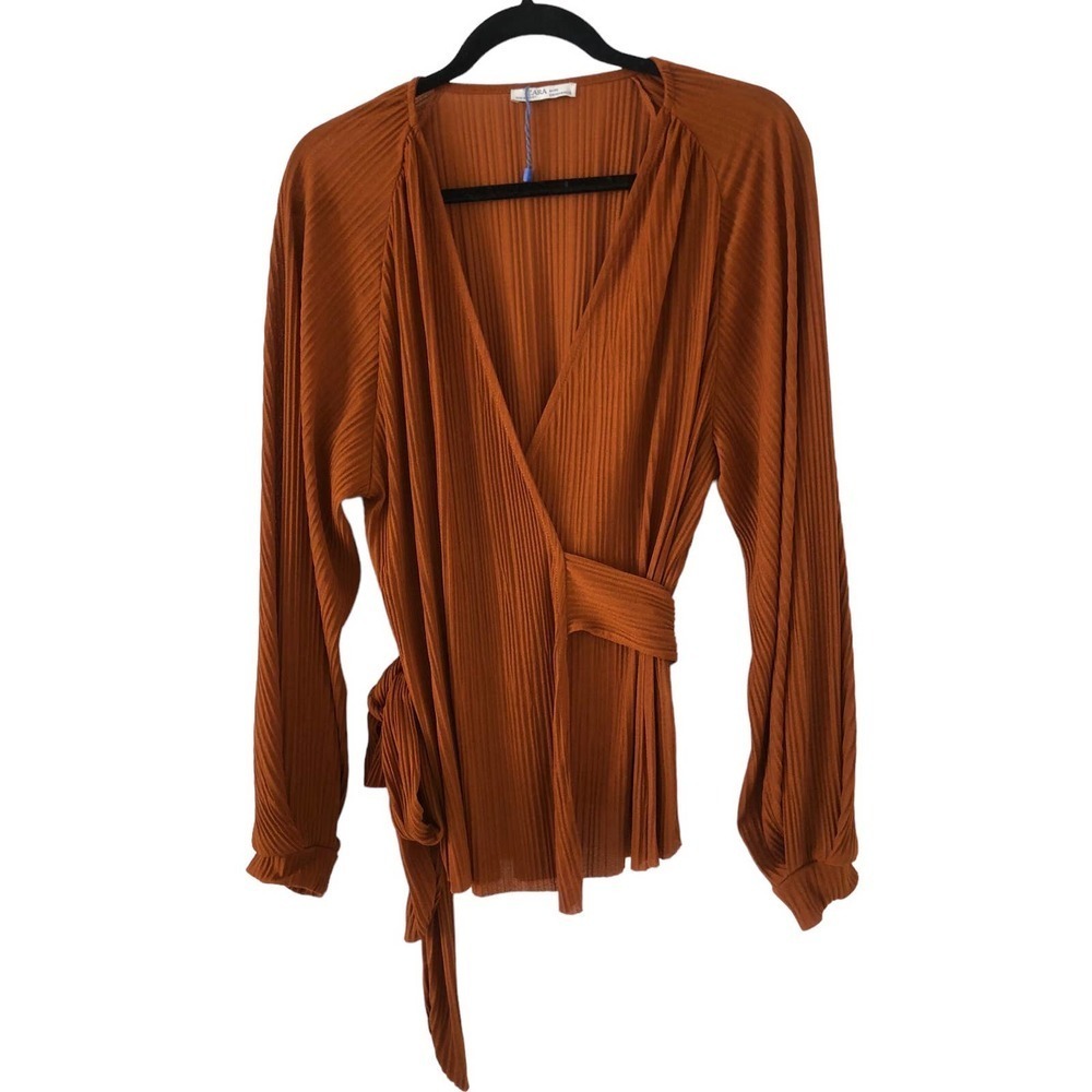 ZARA Basic Scoop V-Neck Wrap Blouse with Waist Bow Tie Size M​​​ - Picture 4 of 16